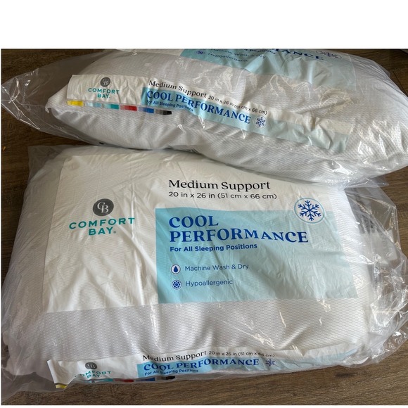 Cool Performance Medium Support Bed Pillows Set of 2 White 20x26 - Picture 2 of 4